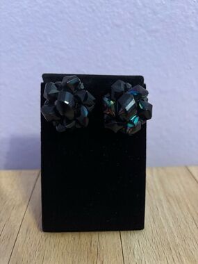 Black Cluster Bead Stud Earrings - Unbranded